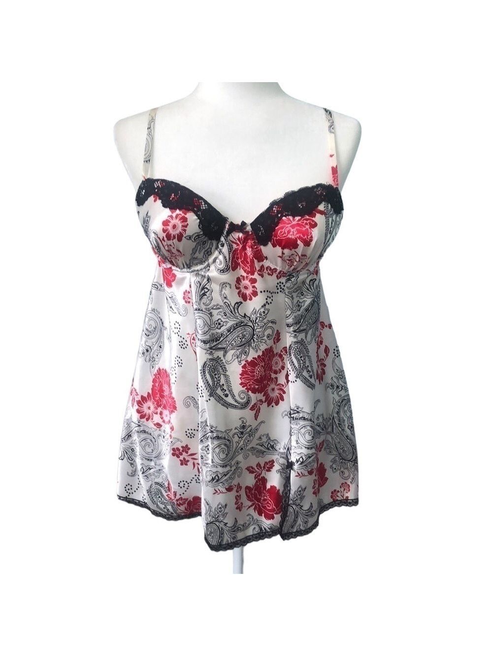 George Floral Lingerie Chemise Black Red White Molded Cups Size Medium